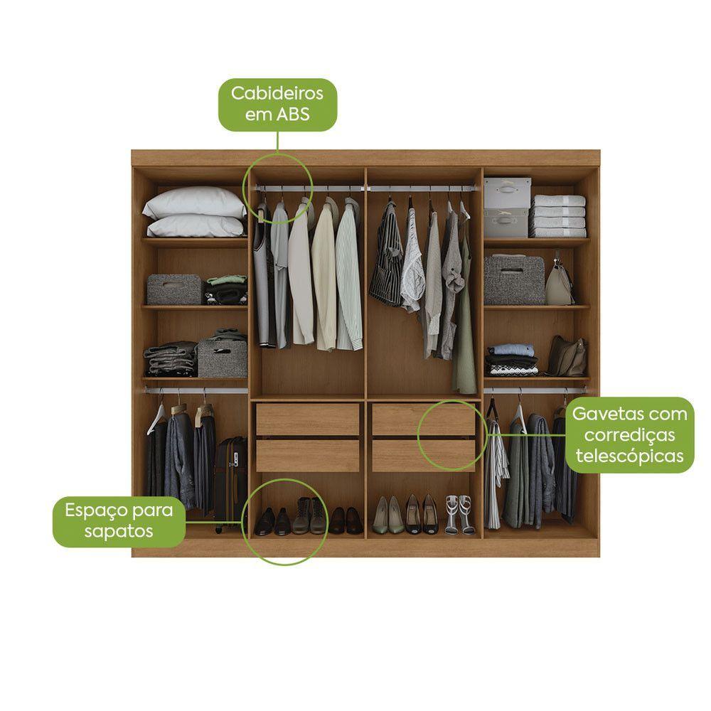 Miniatura Guarda-roupa New Andara 8 Portas 4 Gavetas Com Espelho E Pés Amendoa Clean