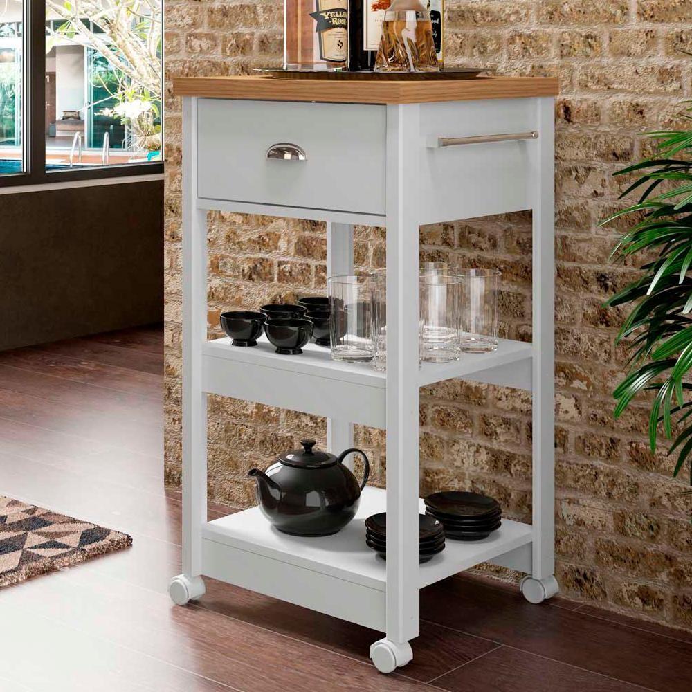 Miniatura Aparador Carrinho Café 1 Gaveta 45 Cm Ba130 Branco Dtall