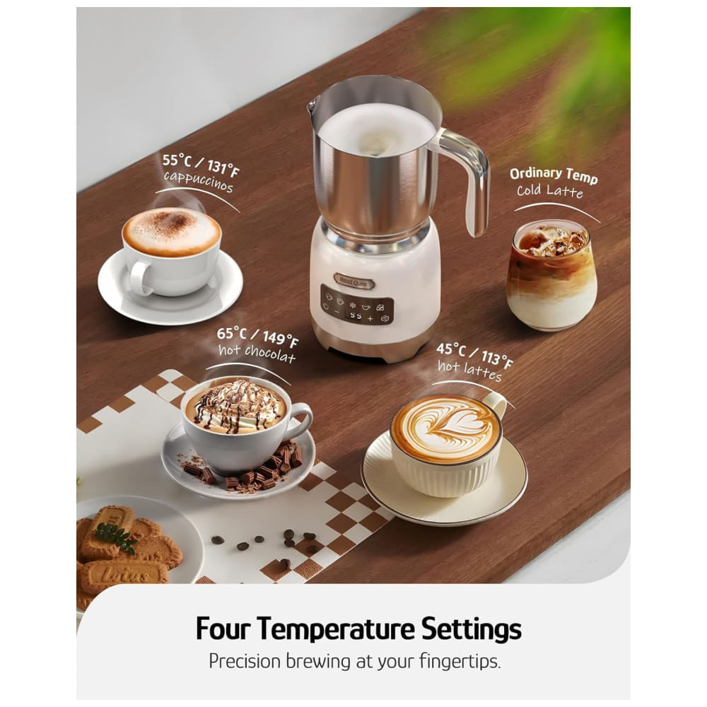 Miniatura Hazel Quinn Espumador de leite: 5 Funções, Espumador Variável de Temperatura para Espessura, 400ml para Café Latte Quente e Gelado,Pérola Branca