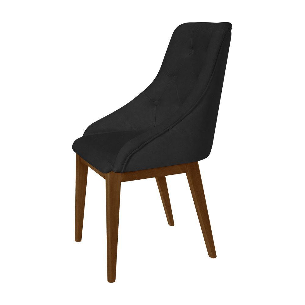 Miniatura Kit 6 Cadeiras De Jantar Elisa Nobre Estofada Capitonê Em Tecido Sintético Preto Base Madeira Maciça