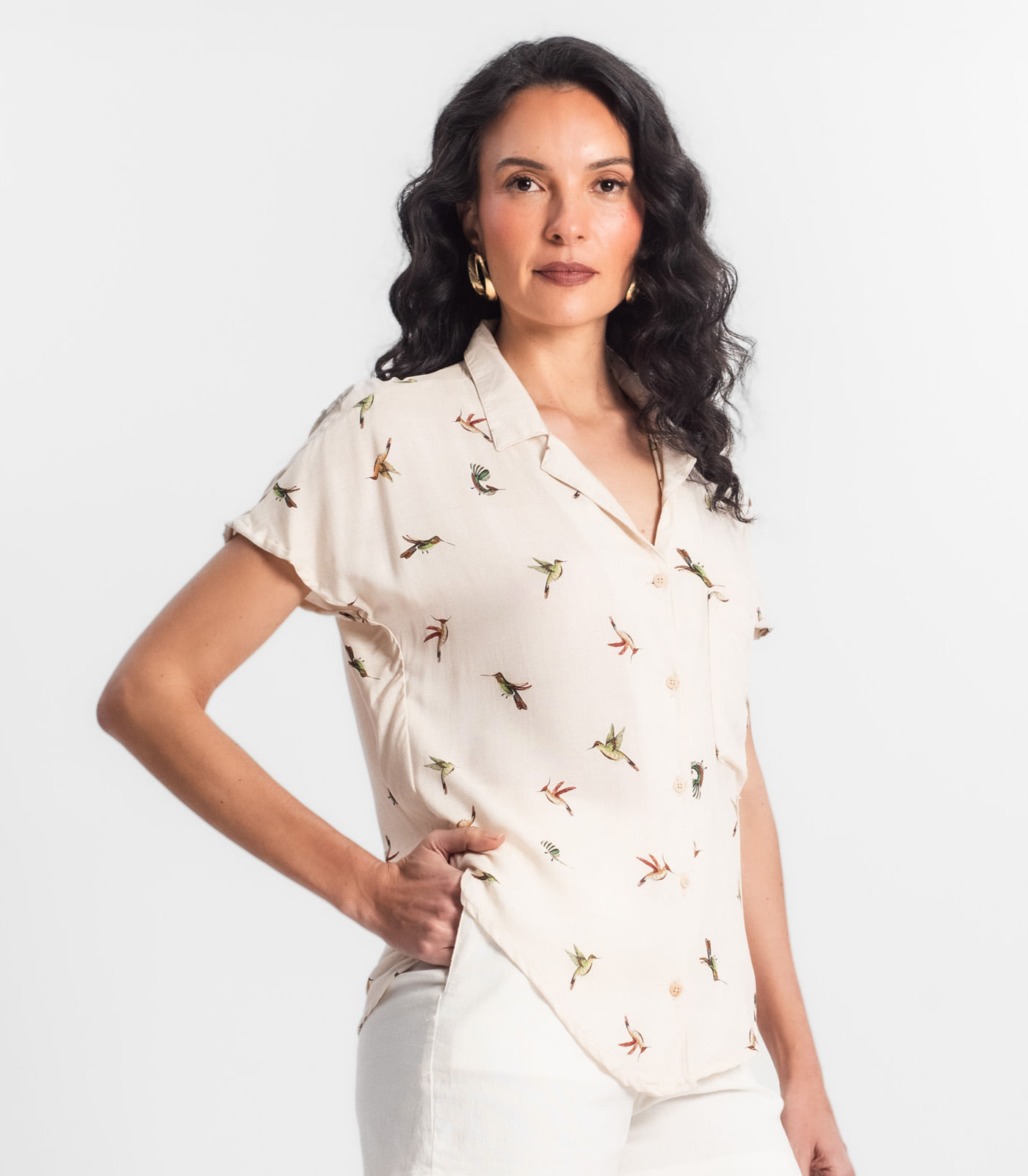 Miniatura Camisa Feminina Estampada Manga Curta Select Branco G