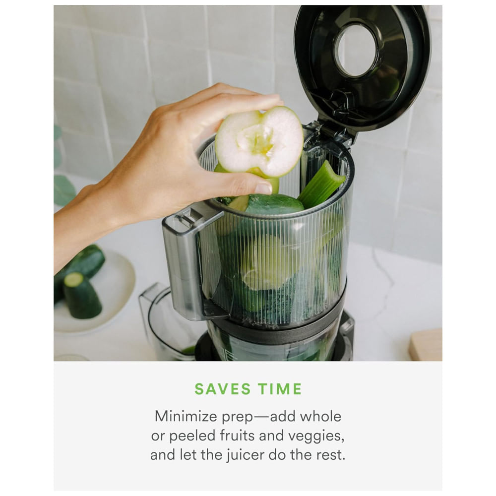 Miniatura Espremedor de Frutas Nama J2 com Alimentação Automática e Boca Ampla, Ideal para Receitas Inteiras e Menos Desperdício de Alimentos