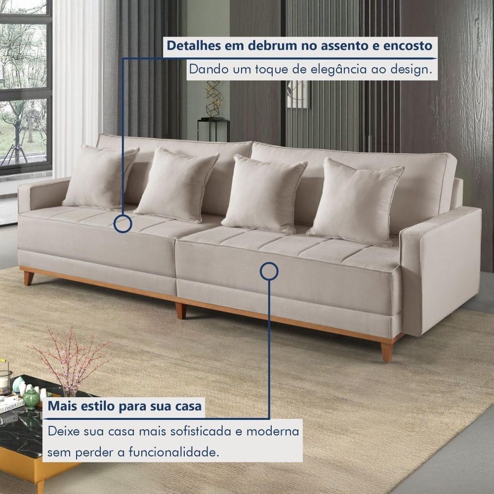 Sofá 3 Lugares 4 Almofadas 95x240x86 Cm Bege