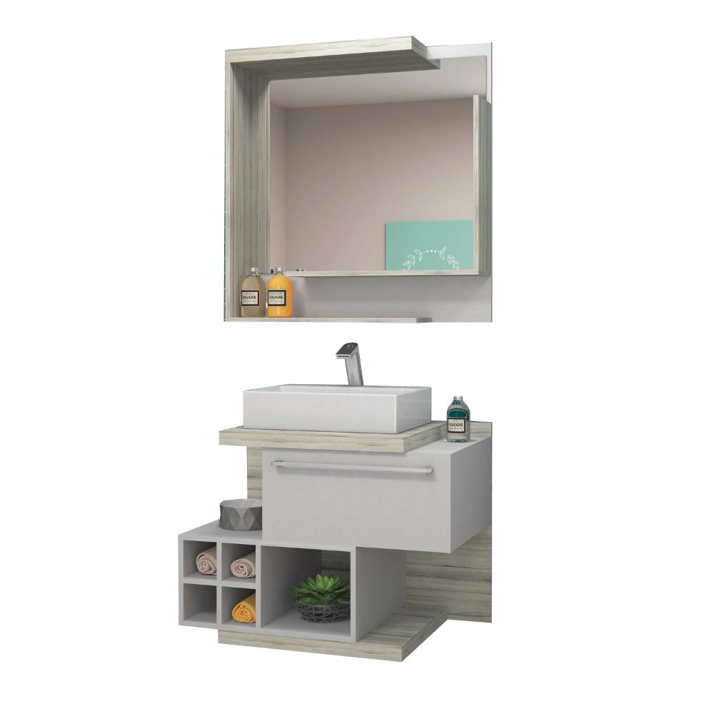 Miniatura Gabinete para Banheiro com Espelheira Não Acompanha Cuba e Torneira Lisboa Espresso Móveis Nogal Griss/Branco