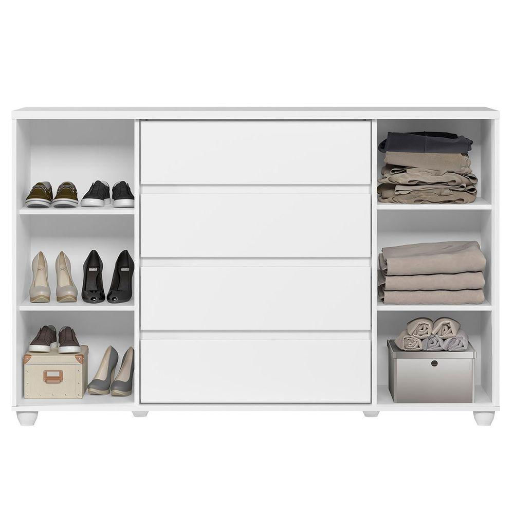 Miniatura Cômoda Sapateira Grande 4 Gavetas 2 Portas Flex Evidência Branco Freijó