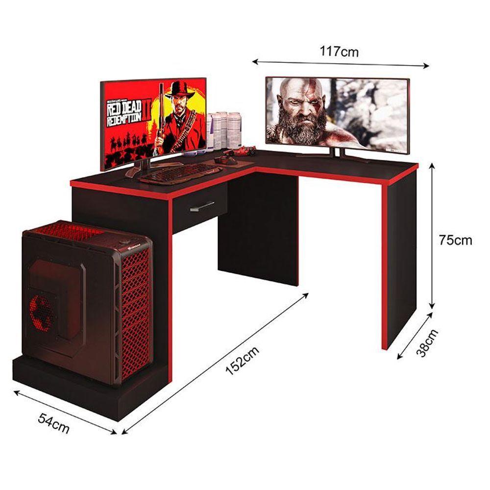 Miniatura Mesa Para Computador Gamer Ambiente Drx 9000 Com Extensora Preto Trama Vermelho - Móveis Leão