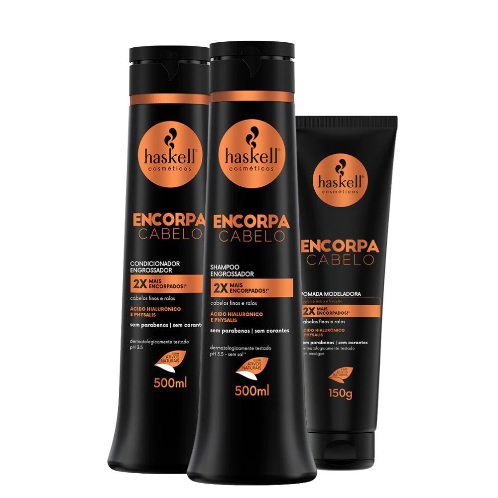 Miniatura Kit Encorpa Cabelo Haskell Shampoo E Cond 500Ml + Pomada