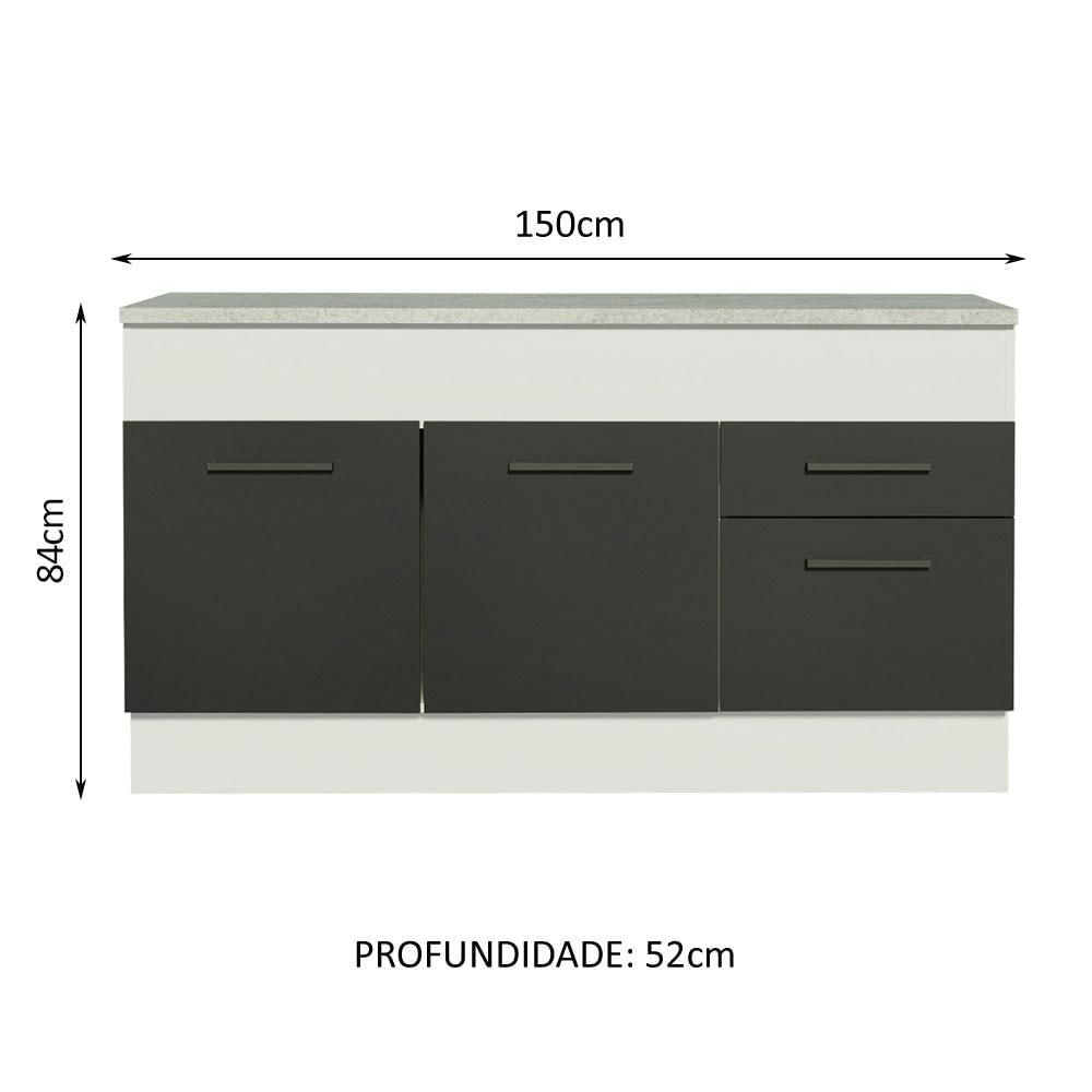 Miniatura Balcão de Pia Cozinha 150 cm 2 Portas e 2 Gavetas (Com Tampo) Branco/Preto Agata Madesa Branco/Preto