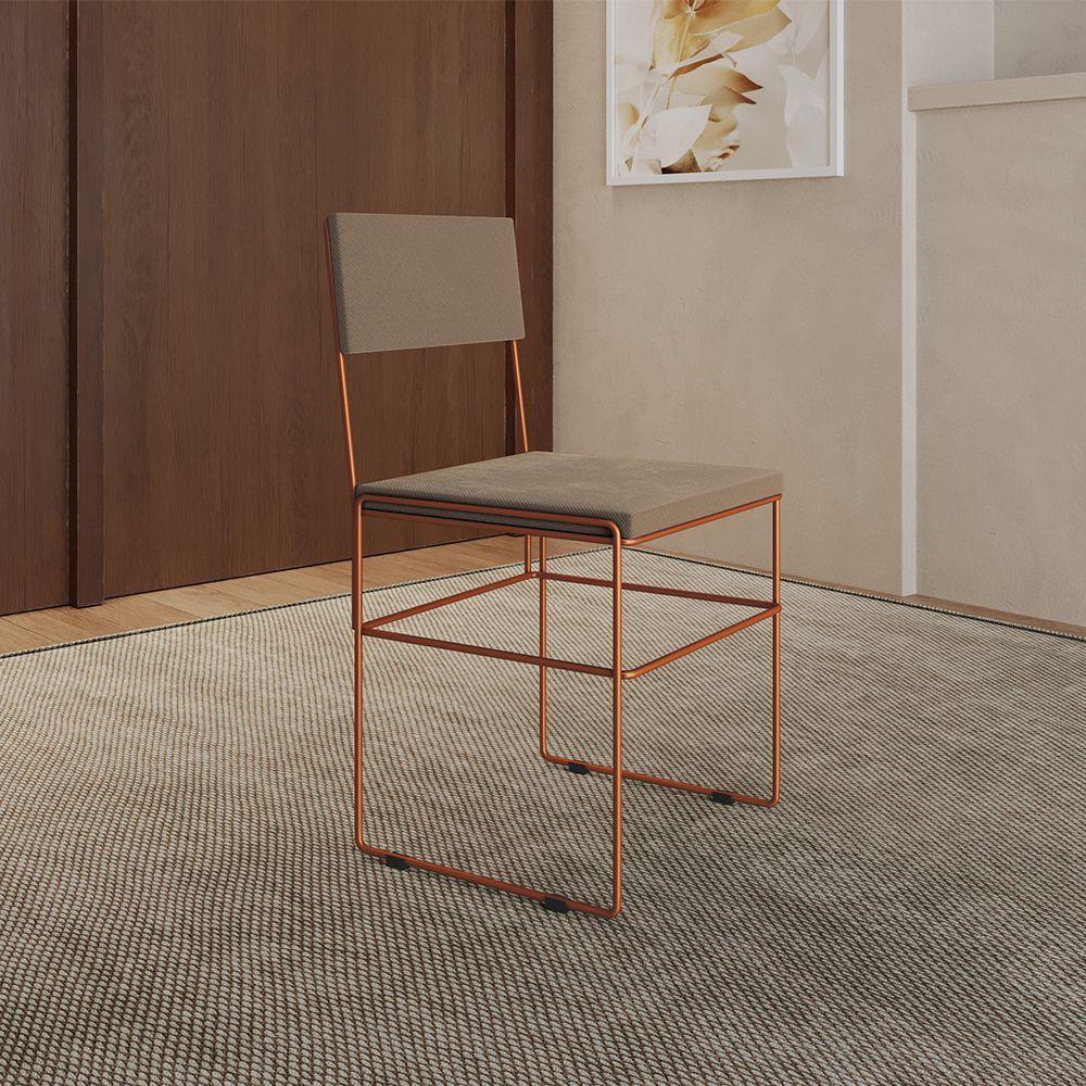 Kit 2 Cadeiras De Jantar Estofadas Bege Base Cobre