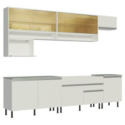 Miniatura Cozinha Completa Madesa Verona com Armário e Balcão (Sem Tampo,Pia e Rodapé) Branco Cor:Branco