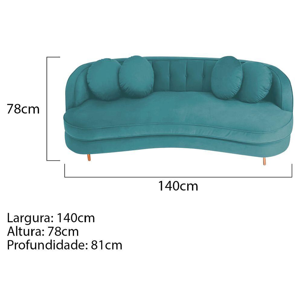 Miniatura Sofá Curvo 2 Lugares Orgânico Luxo Panamá 140cm Suede Corano Azul Turquesa
