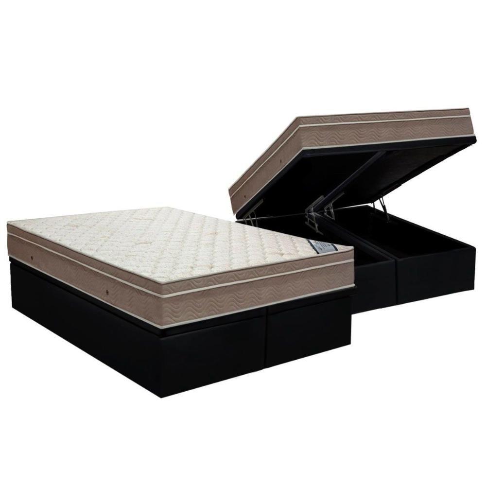 Miniatura Cama Box Baú Queen: Colchão Molas Ortobom Superpocket Light Saúde + Base Crc Suede Black(158X198)