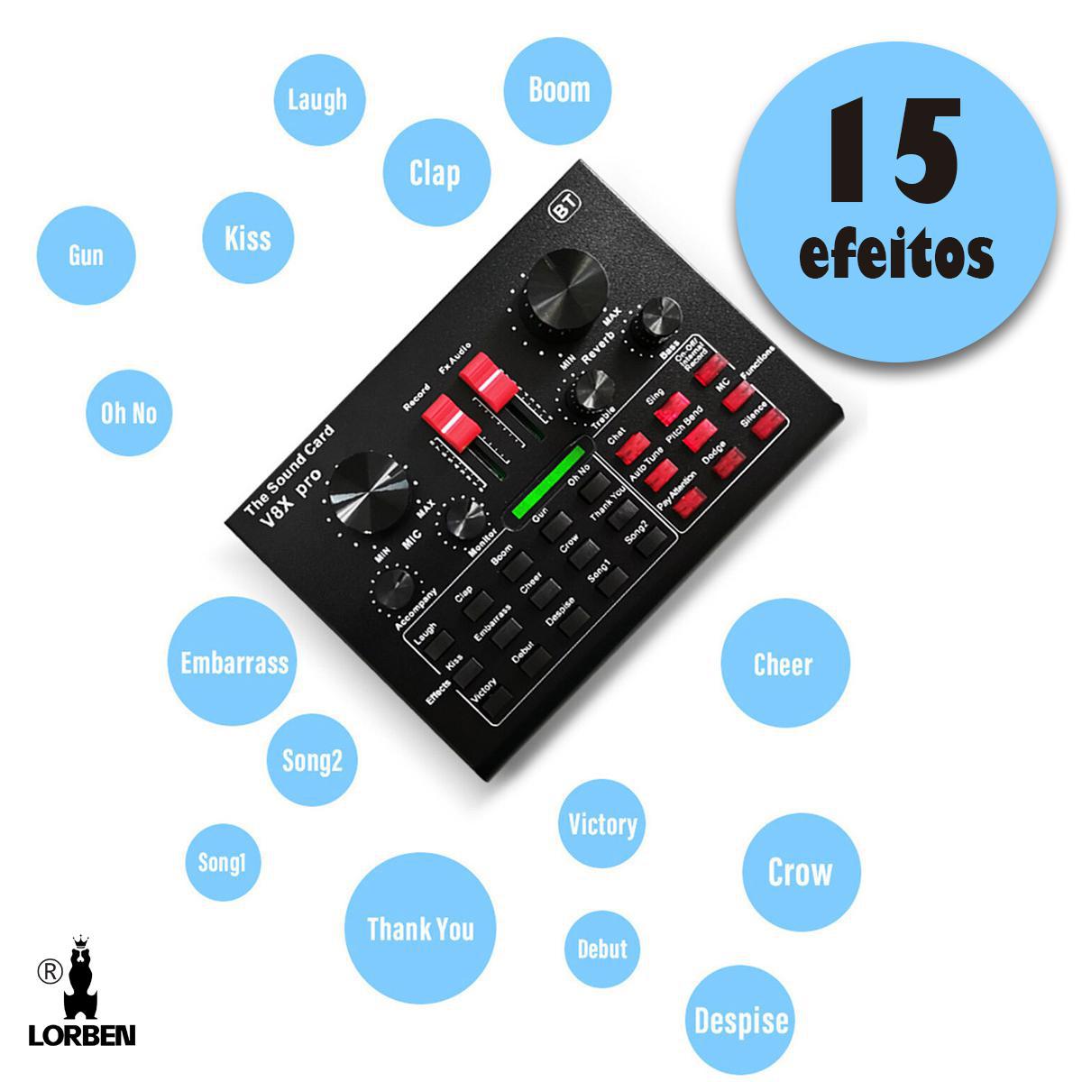 Miniatura Mini Placa Mixadora Gravadora De Som V8X Pro Live Sound 15