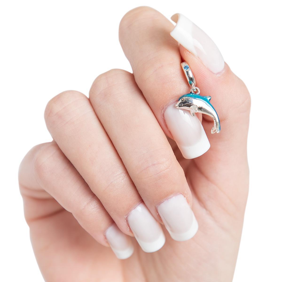 Miniatura Pingente Golfinho - Prata 925 e Zircônia - Azul - 25x16mm