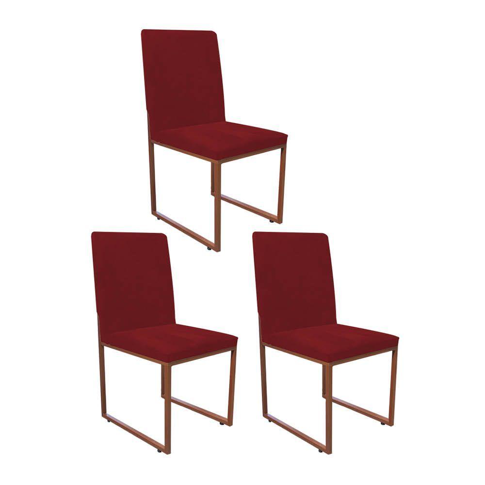 Miniatura Kit 03 Cadeira De Jantar Office Sttan Sala Ferro Bronze Sintético Vermelho - Ahazzo Móveis