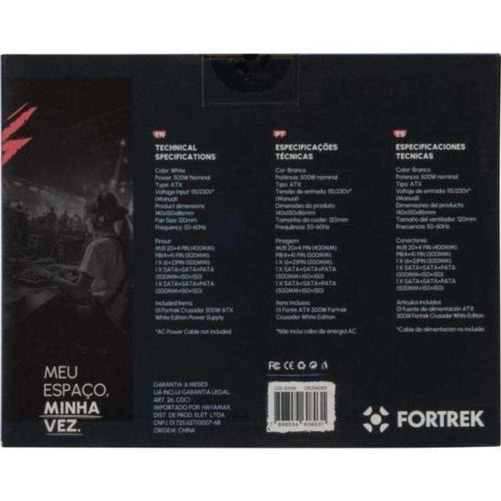 Fonte Gamer Atx Fortrek Crusader 500w Branca