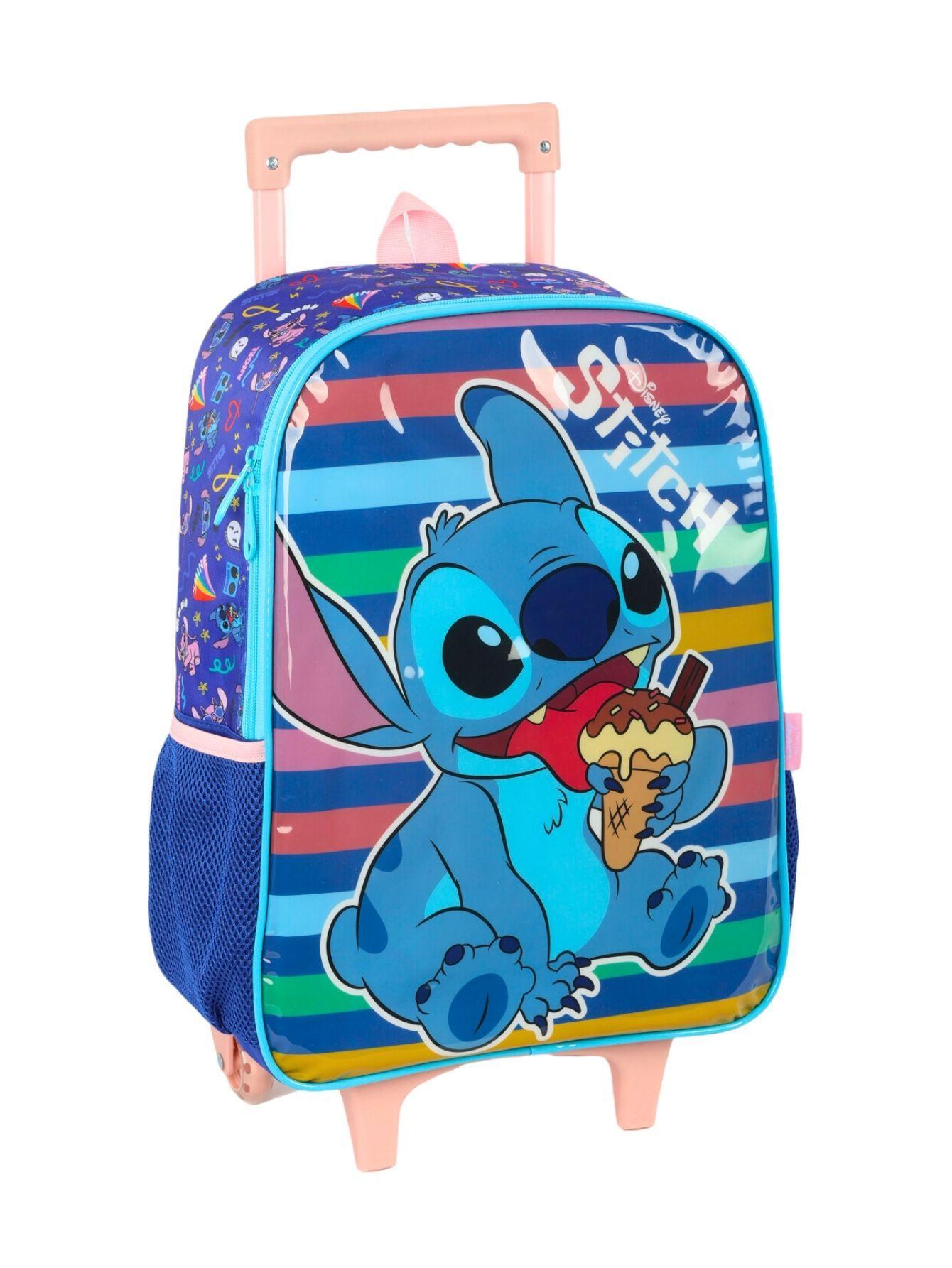 Kit Lilo Stitch Mochila Rodas Costas Lancheira Estojo - Azul