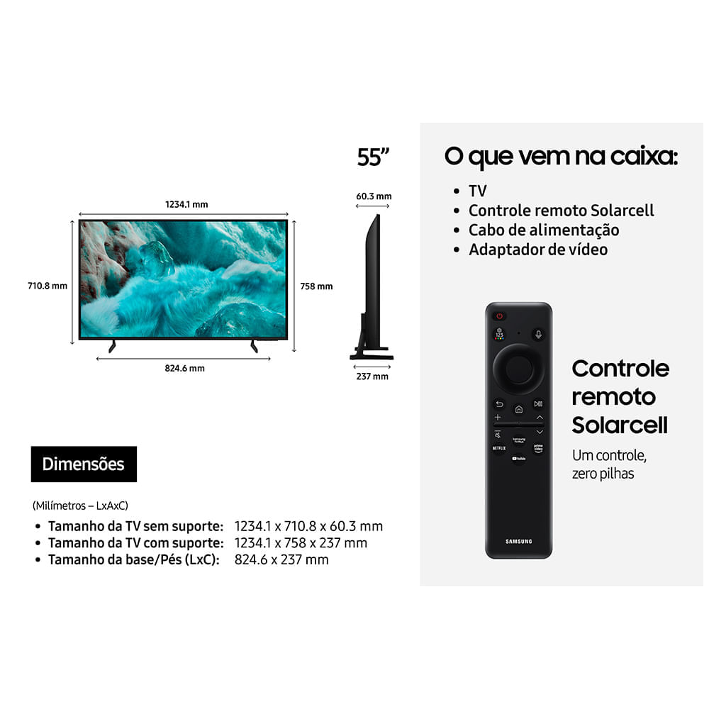 Miniatura Smart TV Samsung Vision AI 55" Polegadas QLED 4K Q7F 2025, Processador com AI e Alexa Integrada Bivolt