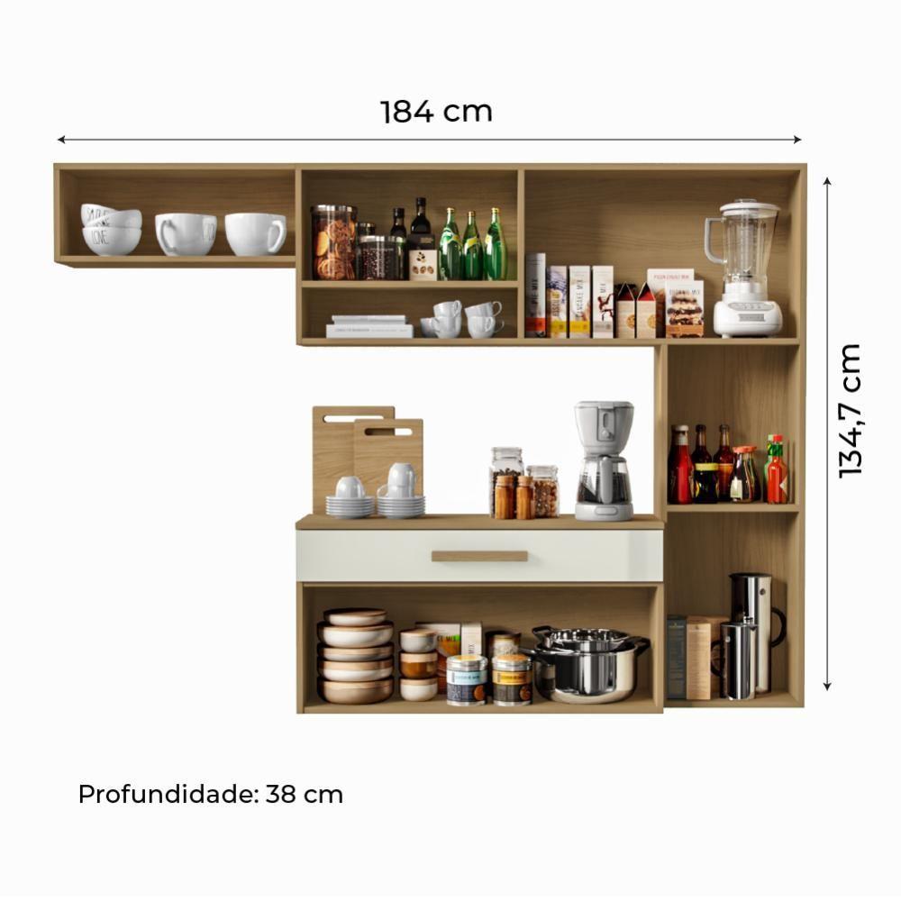 Cozinha Suspensa C/Balcão Ruby 7 Portas 1 Gaveta Off White