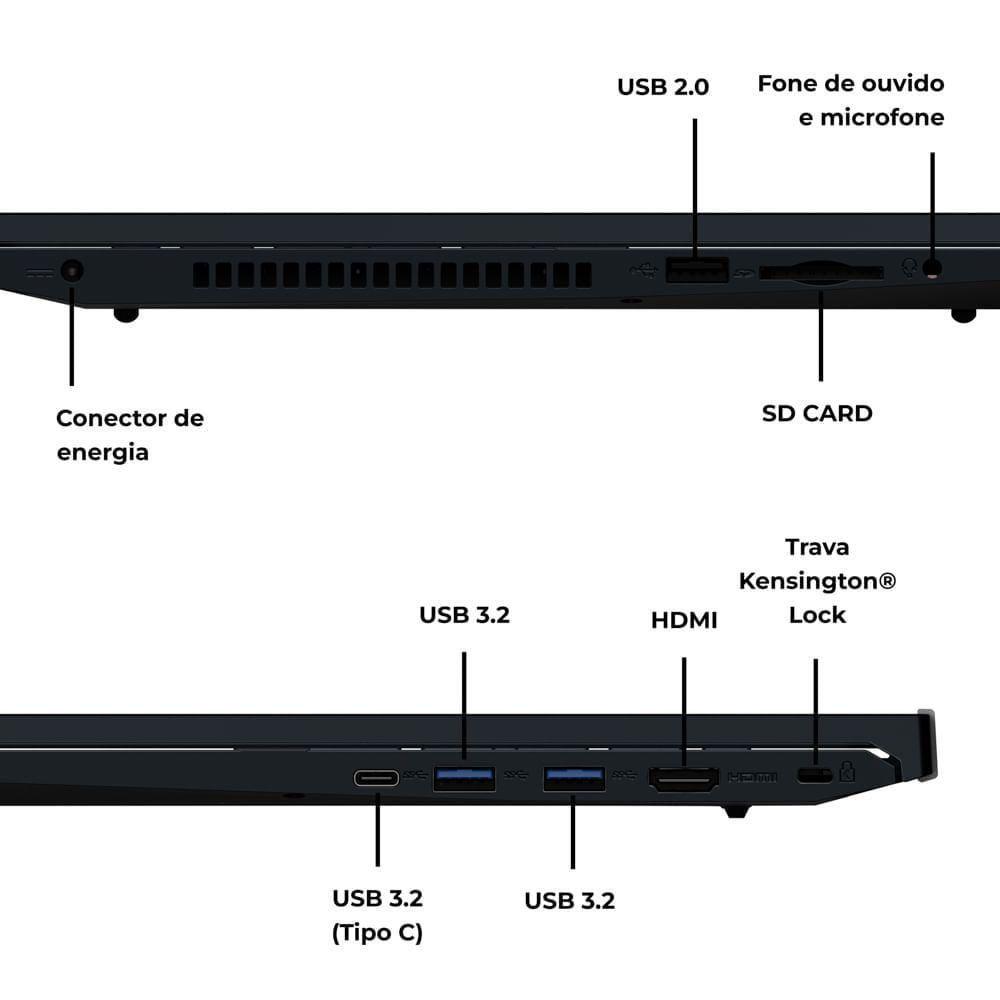 Notebook Positivo Vision R15 AMD Ryzen 7-5700U Linux 8GB RAM 512GB SSD 15.6” Full HD Lumina Bar - Preto