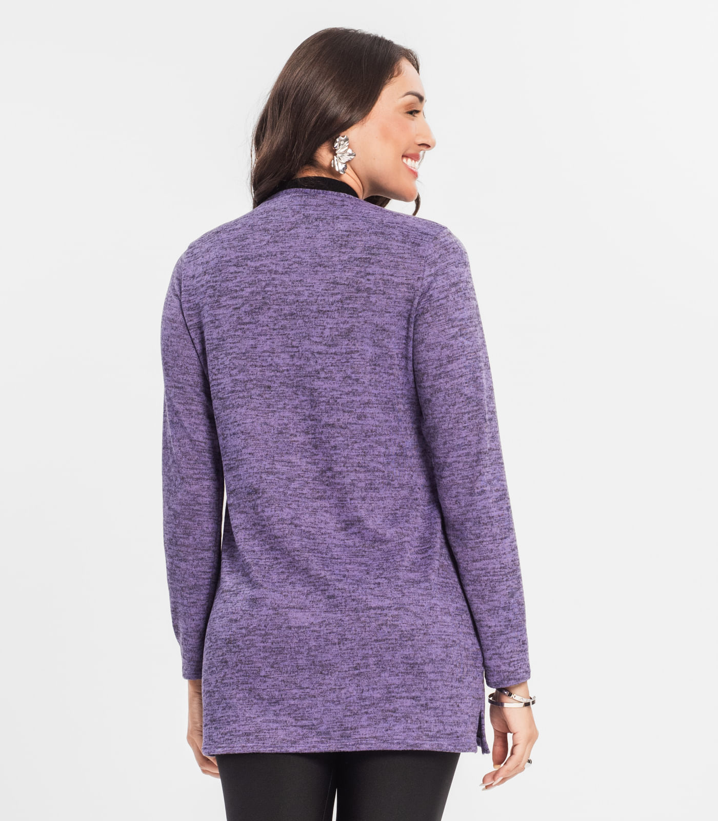 Miniatura Cardigan Feminino Alongado Infinita Cor Roxo G
