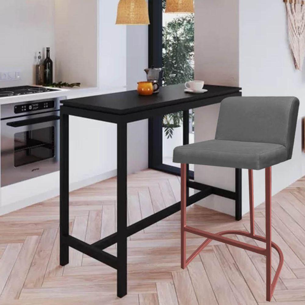Miniatura Kit 07 Banquetas Com Encosto Confort Bistrô Cozinha Ferro Bronze Sintético Cinza - Amey Decor