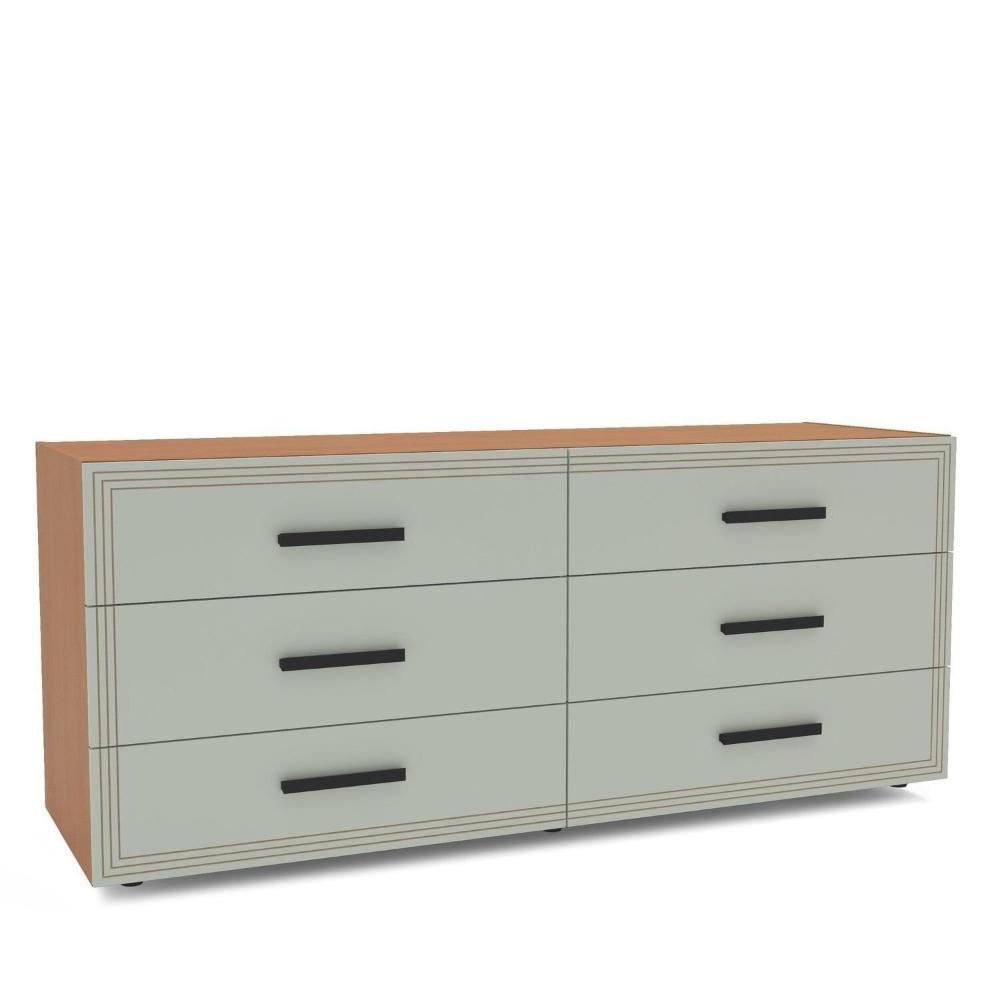 Miniatura Cômoda 6 Gavetas Móveis 150,1cm 63,1cm 46cm Valência Freijó/Verde