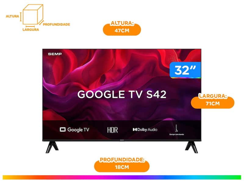 Smart TV 32" SEMP HD LED 32S42 Google TV 2 HDMI 32"