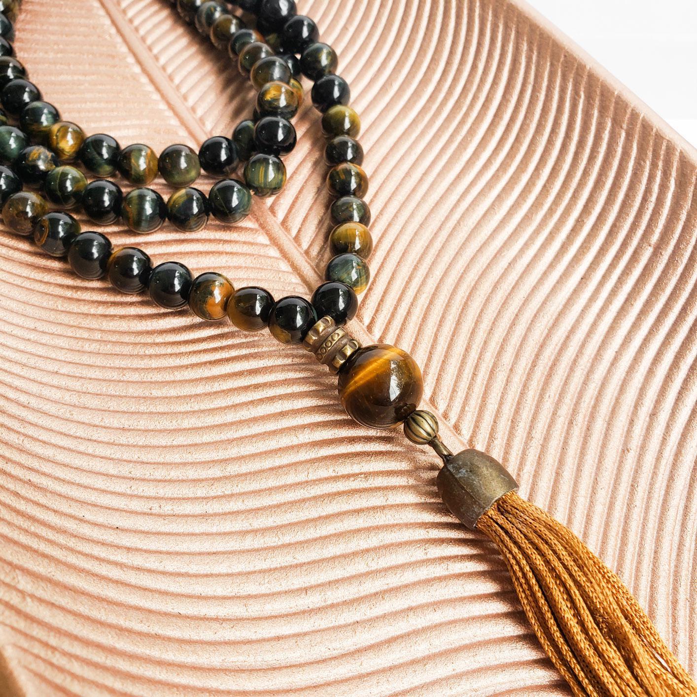 Miniatura Japamala De Olho De Falcão Rosário De Orações Budismo Mantra