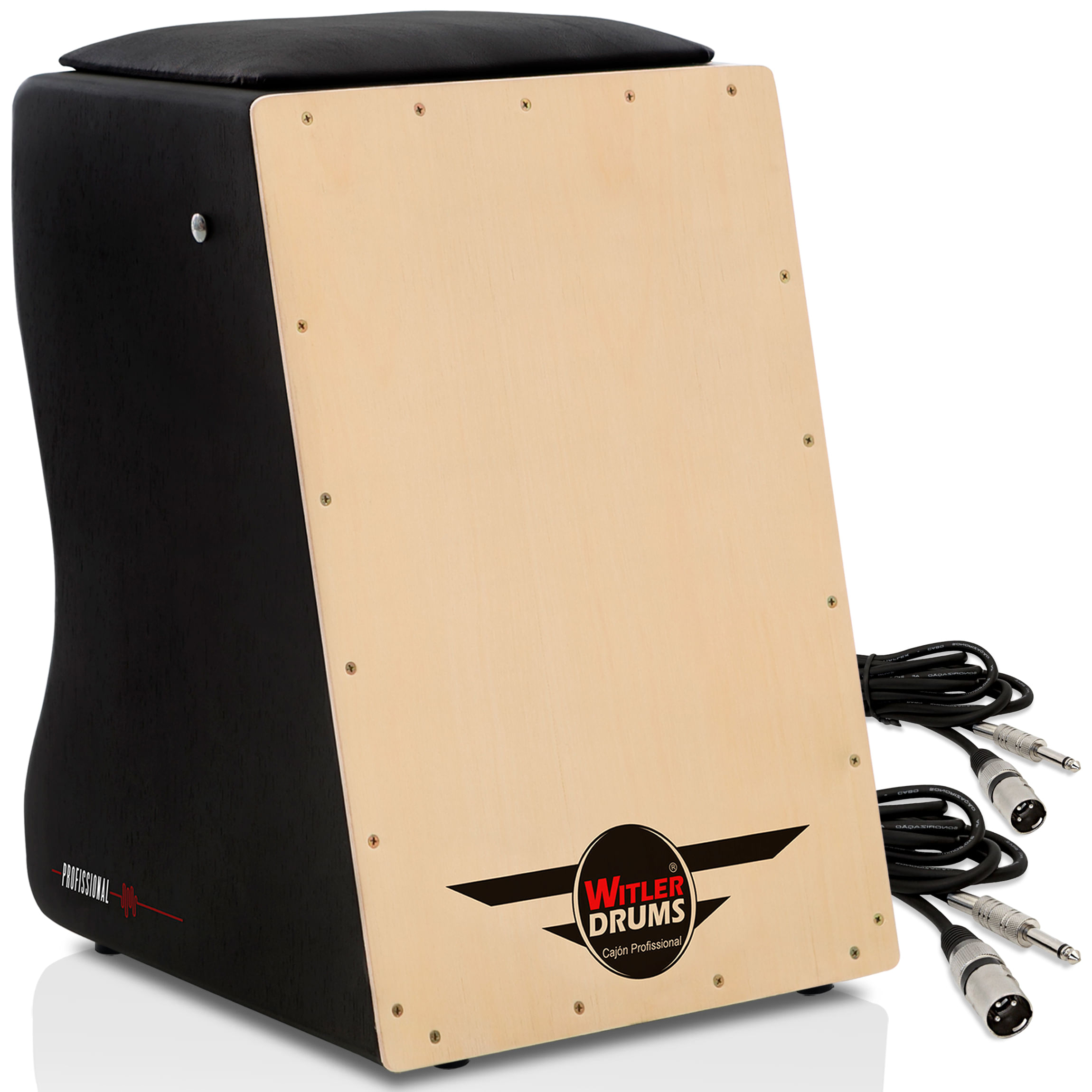 Miniatura KIT - Cajón Eletroacústico Witler Drums - 02 Cabos Cajon - Sumaúma - Elétrico