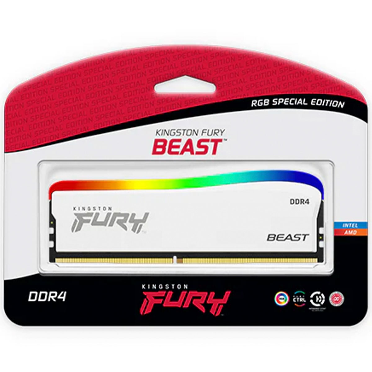 Miniatura Memória Gamer Kingston Fury Beast, 8GB, DDR4, 3200MHz, CL17, RGB, Branco - KF432C16BWA/8