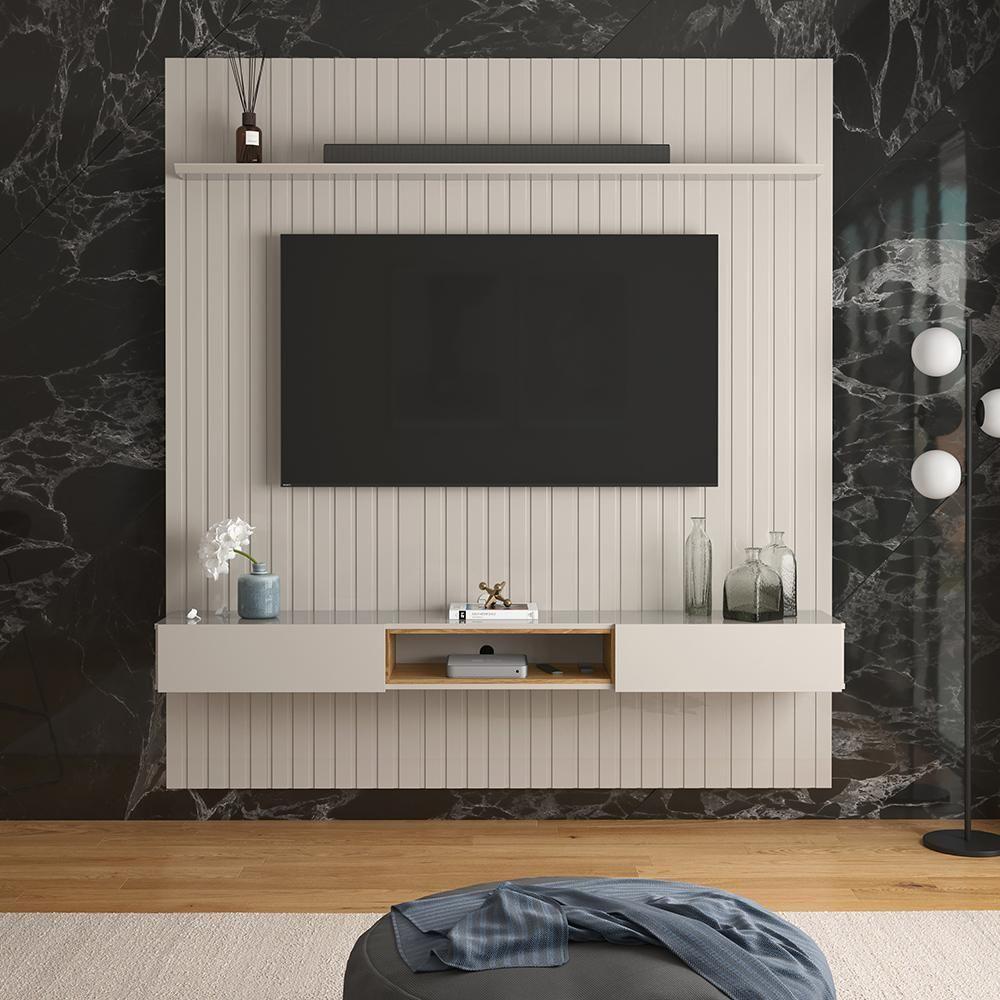 Miniatura Painel Frisado Oslo - Mdf 1 Porta E 1 Gaveta Off White-freijó - Lukaliam Móveis