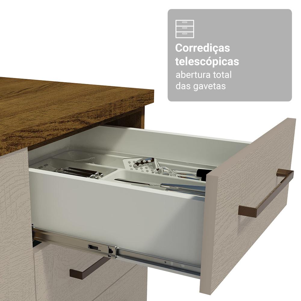 Armário de Cozinha Compacta 190cm com Cristaleira Rustic/Crema Agata Madesa 01 Rustic/Crema