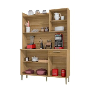 Miniatura Cozinha Compacta Kit`s Paraná Florence com 6 Portas, 1 Gaveta e 2 Prateleiras - 121,5cm de largura Branco/Freijó