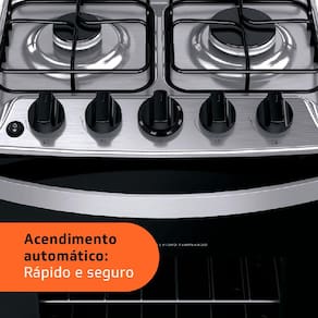 Miniatura Fogão Brastemp 4 Bocas BFO4NBR Clean com Mesa de Inox, 2 Prateleiras Ajustáveis e Acendimento automático Bivolt – Inox