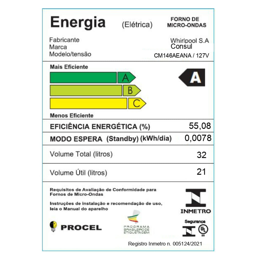 Micro-ondas Consul de Embutir 32 Litros Preto com Design Moderno e Menu Fácil - CM146AE 110V