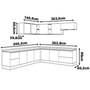 Cozinha Completa Bartira Linea com 11 Portas, 4 Gavetas e 7 Prateleiras - Grafite