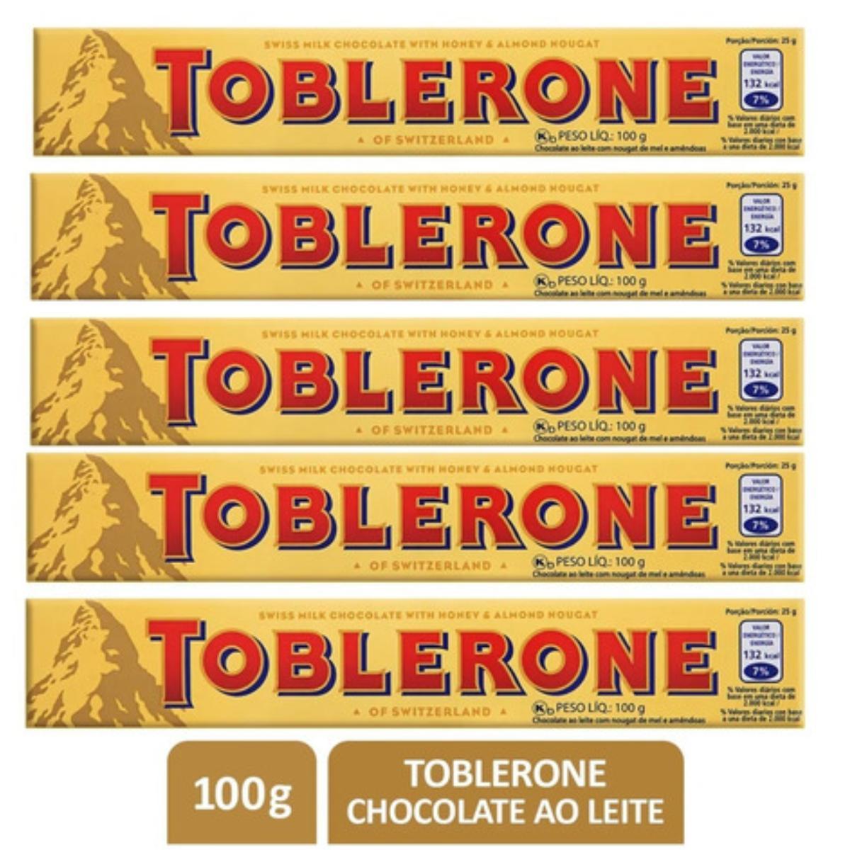 Miniatura Kit 5 Toblerone Importado Chocolate Ao Leite 100G X 5
