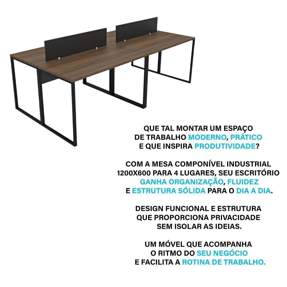 Estação de Trabalho Mesa Plataforma Industrial 4 Lugares Office Nogal / Preto