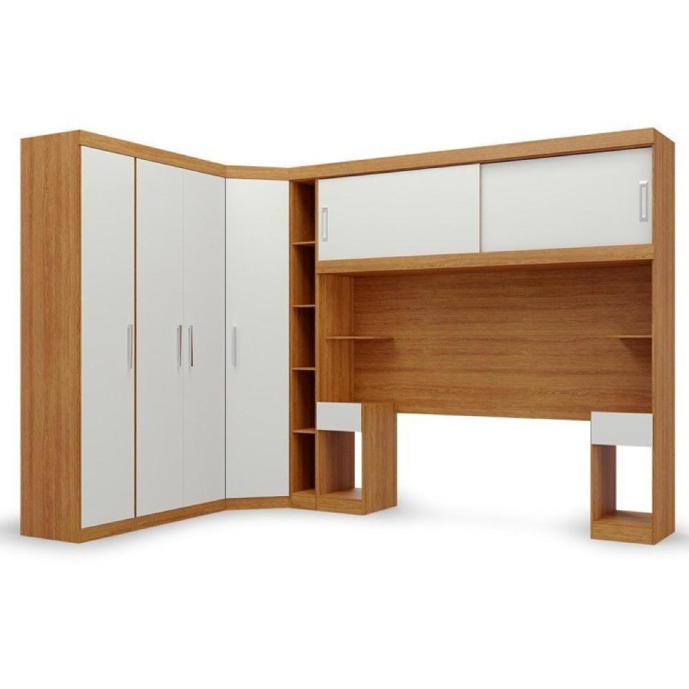 Miniatura Conjunto para Quarto com Guarda Roupa Modular Gênova Plus Freijó Wood/Off-White