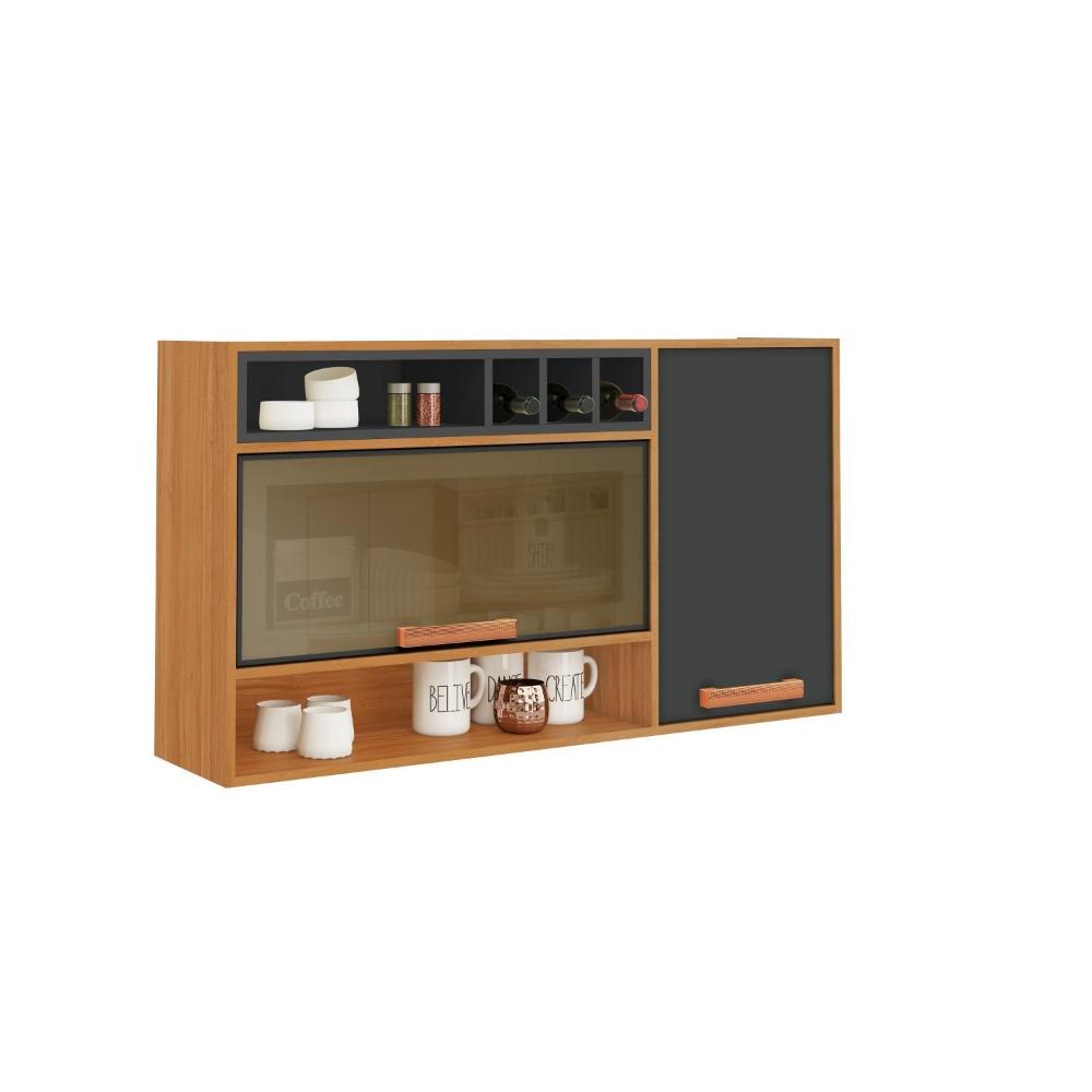 Miniatura Armário Aéreo 2 Portas 120cm Vidro Reflecta Nicho Garrafeiro Nápoles Cinamomo/Grafite Intenso