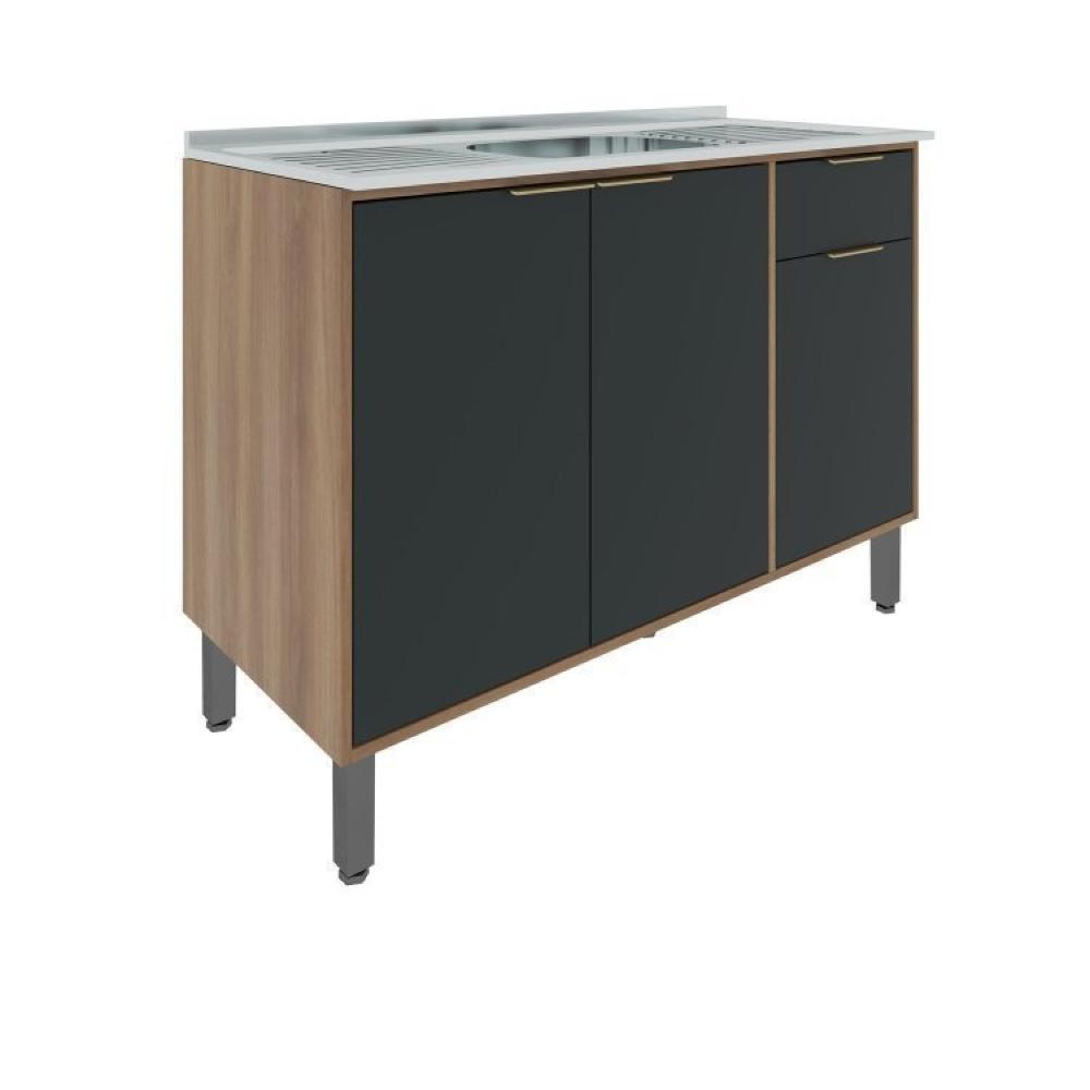 Conjunto de Cozinha Modulada 4 Peças 11 Portas 1 Gaveta Thalita Moveis Sul Nogal Manchester/Preto