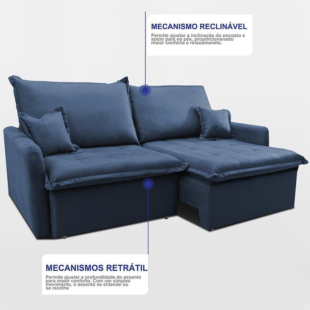 Sofá Sem Caixa Retrátil 1,60m Softgel Luna Velusoft Azul Cama Inbox