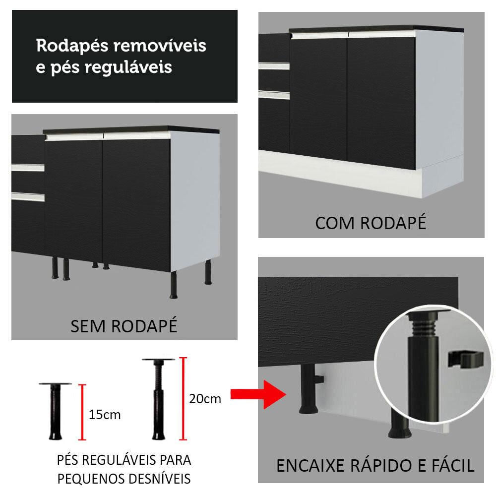 Balcão Armário de Cozinha 100% MDF 35 cm 1 Porta Branco Preto Acordes Madesa Branco/Preto