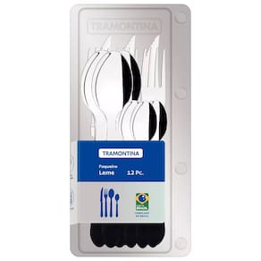 Miniatura Conjunto de Panelas Tramontina Sicilia com Revestimento Starflon Excellent Avelã – 5 Peças + Faqueiro 12 Peças Tramontina Leme - Preto