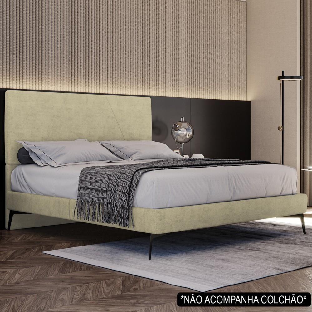 Miniatura Cama Casal Com Cabeceira 145cm Pés Metálicos Elisa S05 Veludo Bege - Mpozenato