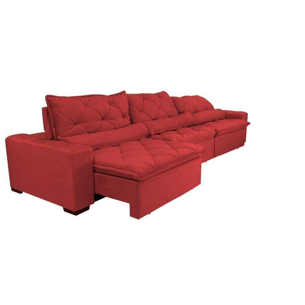 Miniatura Sofá Lisboa 3,82m Retrátil, Reclinável, Molas No Assento E Almofadas Lombar Tecido Suede Vermelho