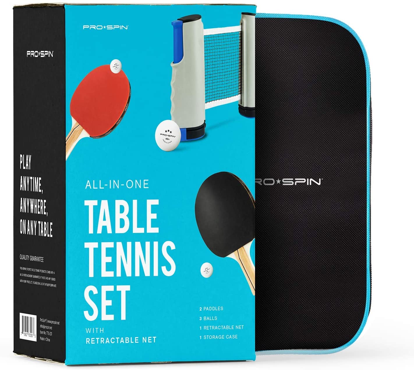 Miniatura PROSPIN Kit de Ping Pong com Mesa Portátil 2 Raquetes 3 Bolas e Estojo Compacto VermelhoPreto