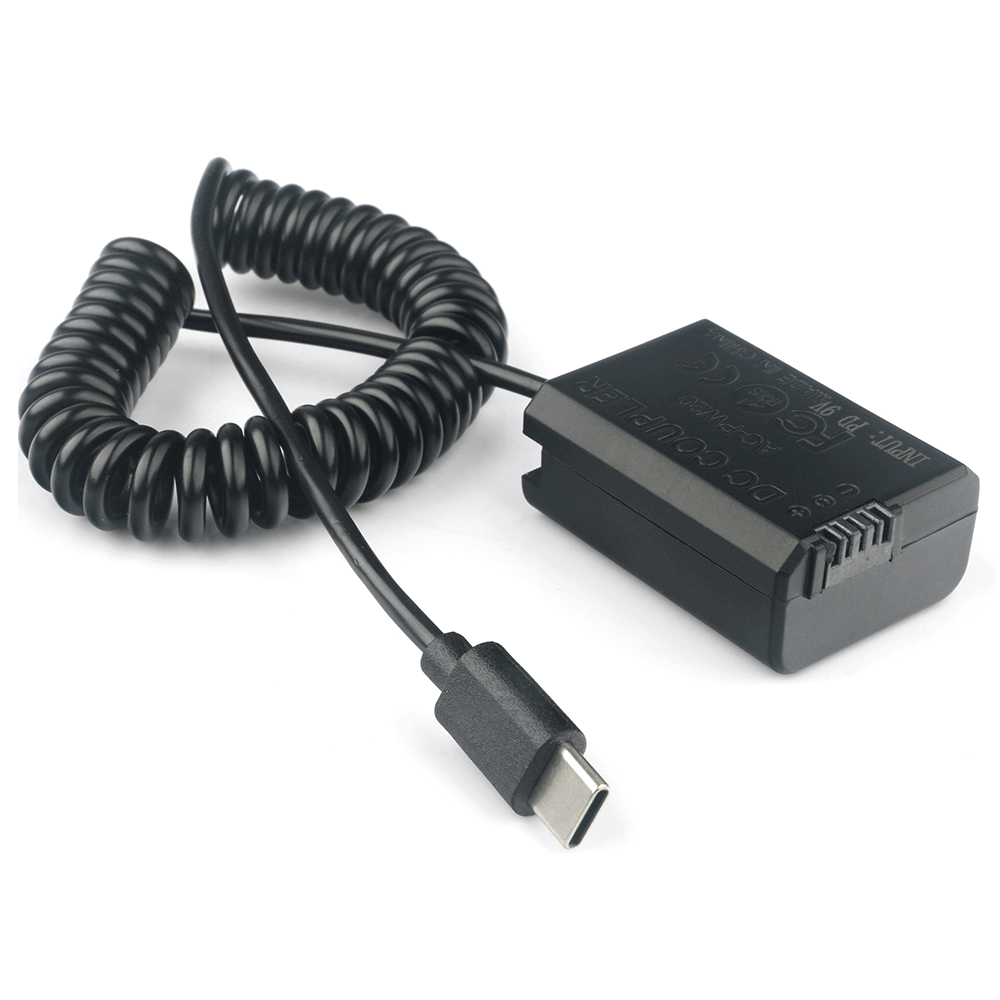 Miniatura Adaptador Dummy PD AC-PW20 Bateria Sony NP-FW50 Espiral com Conector USB-C