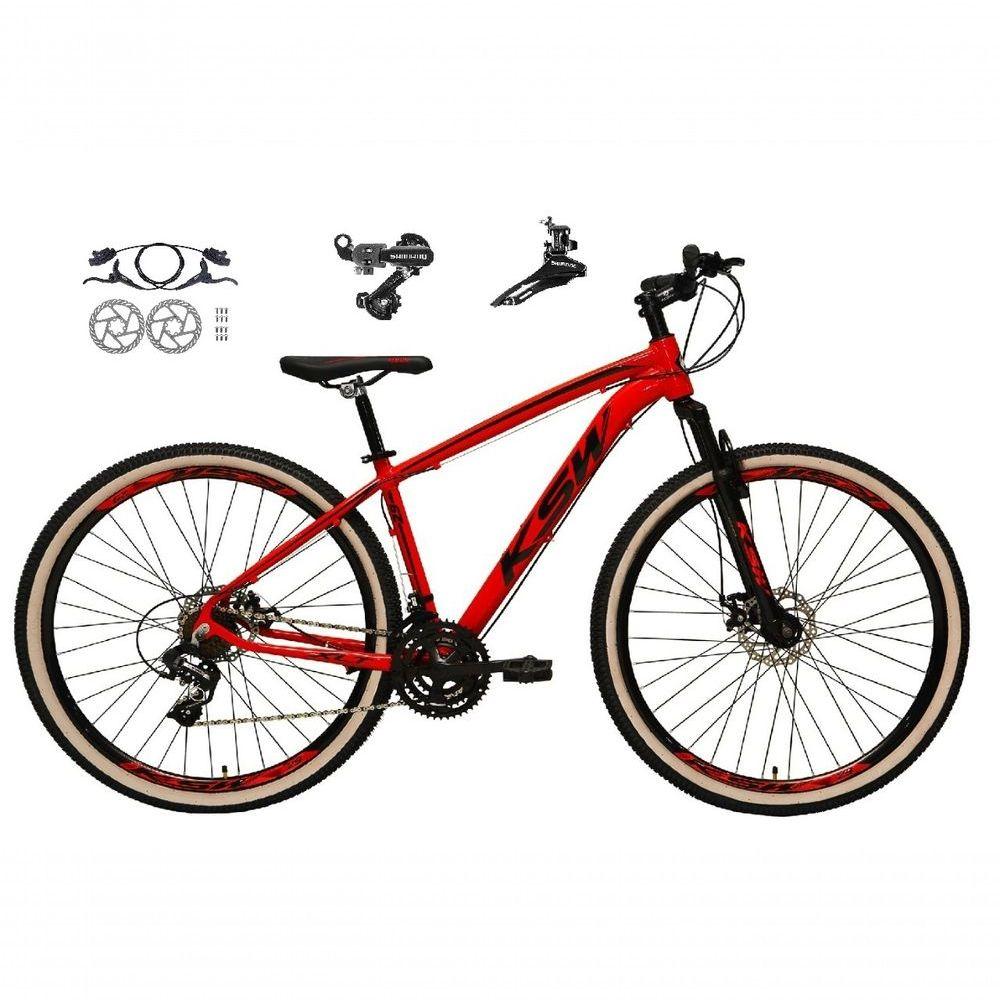 Miniatura Bicicleta Aro 29 Ksw Xlt 24v K7 Câmbios Shimano Freio Hidráulico Garfo Trava Pneu Faixa - Vermelho Tam.15